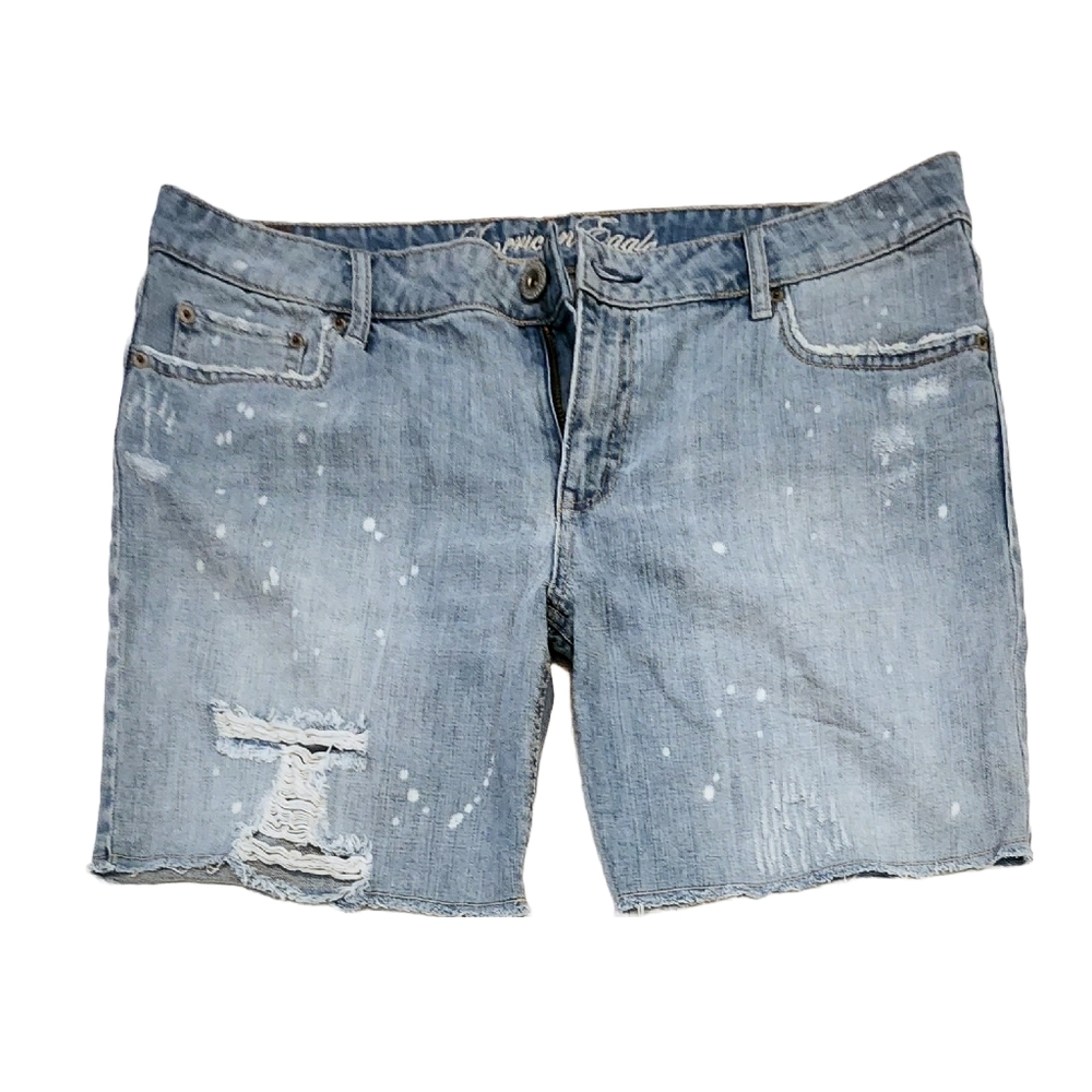 American Eagle Denim Jean Shorts Ripped Frayed Washed Size 14